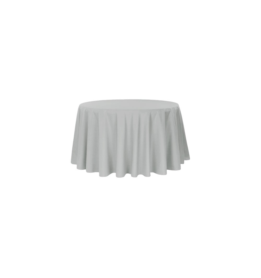 Nappe ronde gris argent 100% polyester