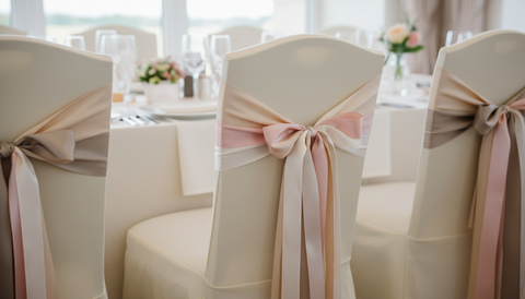 Nœuds de chaise élégants sur housses pour une table de réception de mariage
