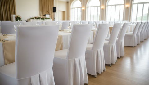 Housse de chaise universelle en lycra blanc sur des chaises de réception