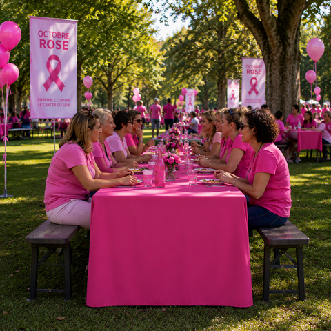 Rendu de la housse de table tombante rose